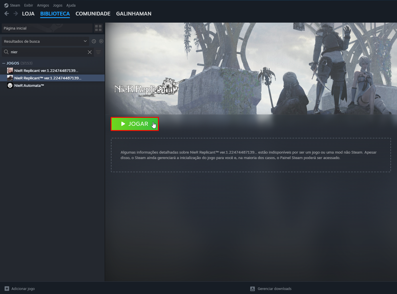 Abrir jogo não Steam