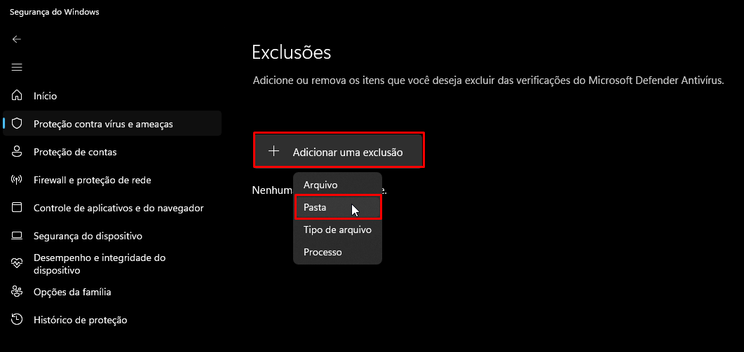 Adicionar uma exclusão