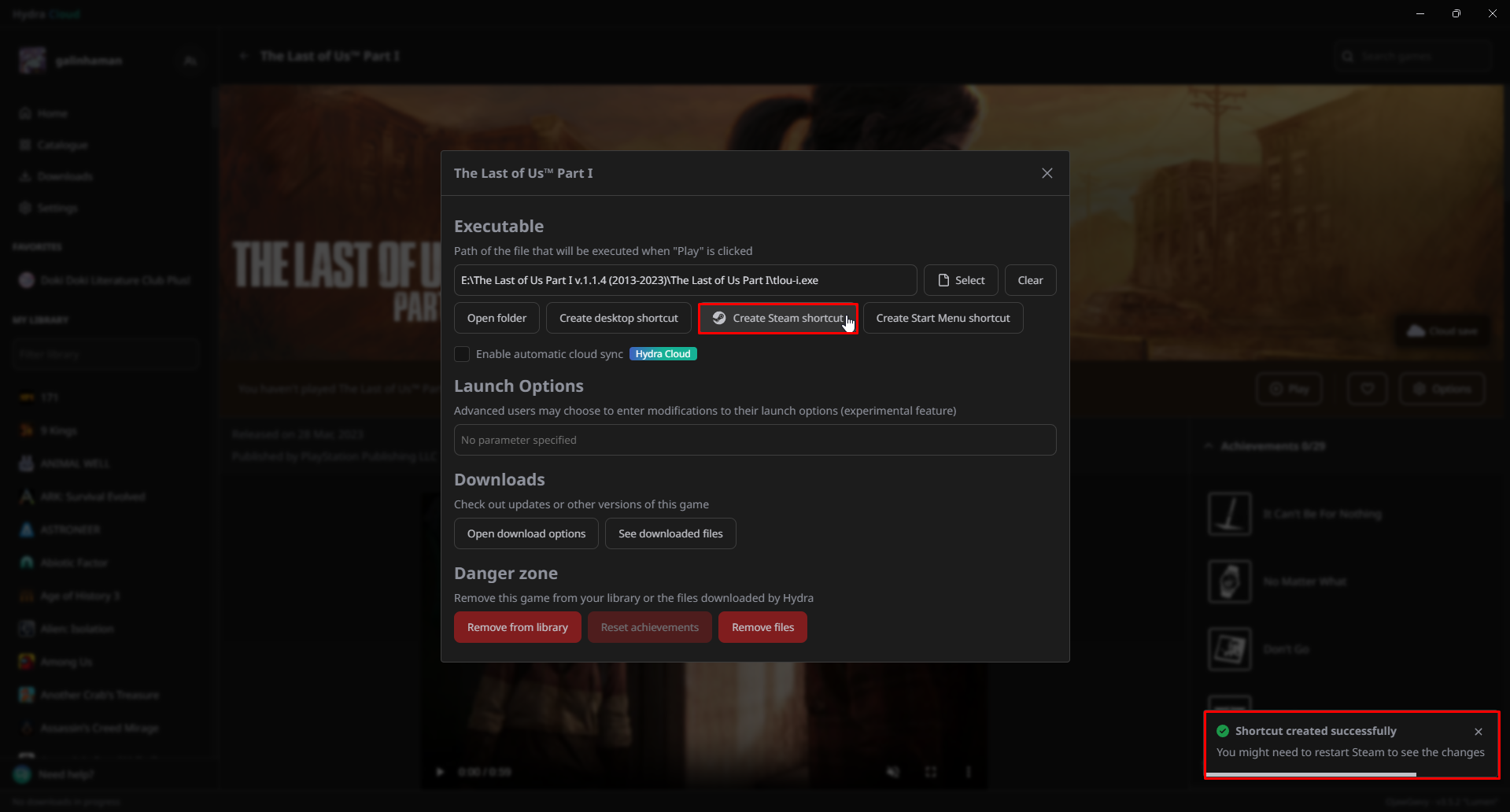 Create Steam shortcut