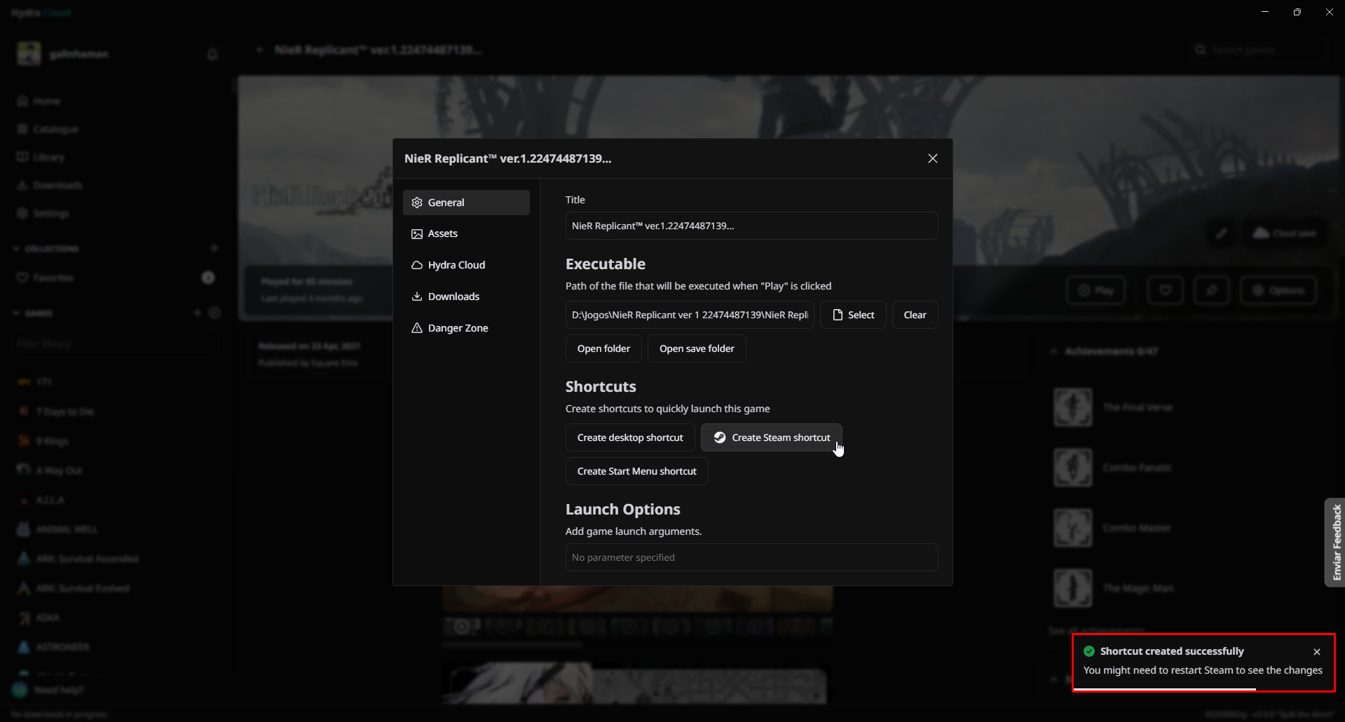 Create Steam shortcut