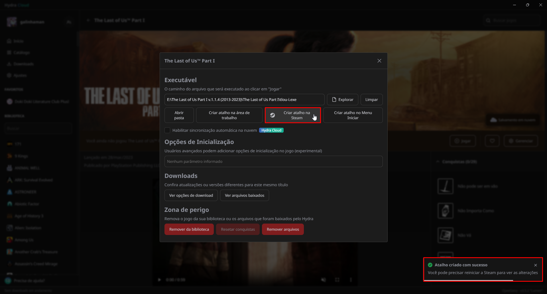 Criar atalho na Steam