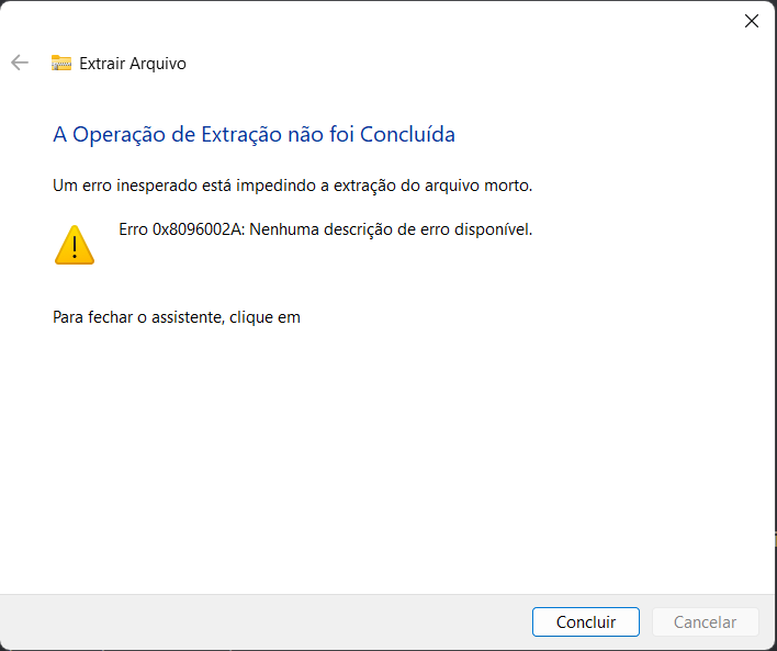 Segundo erro ao extrair