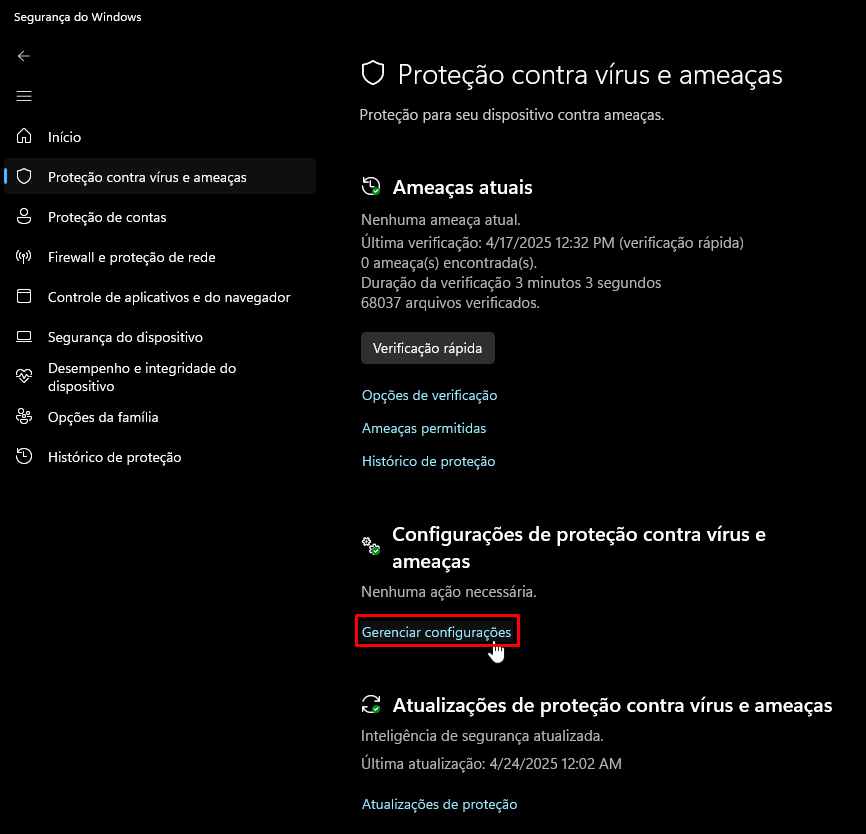 Gerenciar Configurações