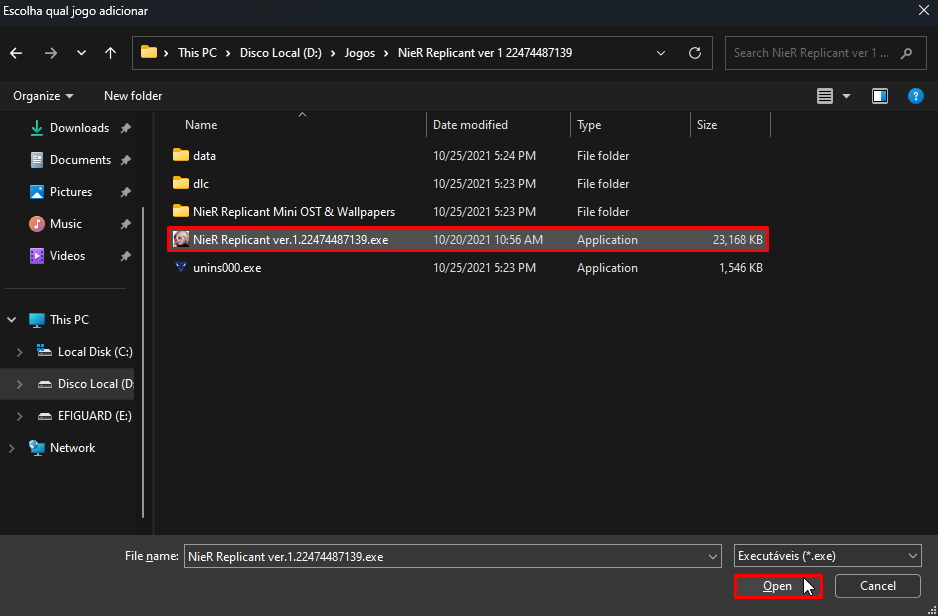 Selecionar jogo não Steam