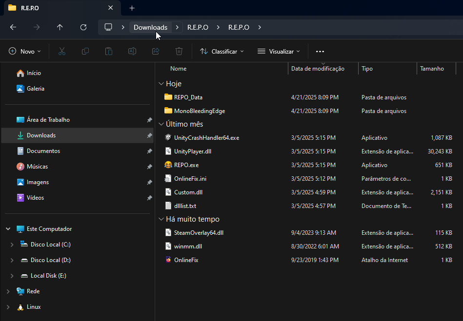 Clicar na pasta anterior