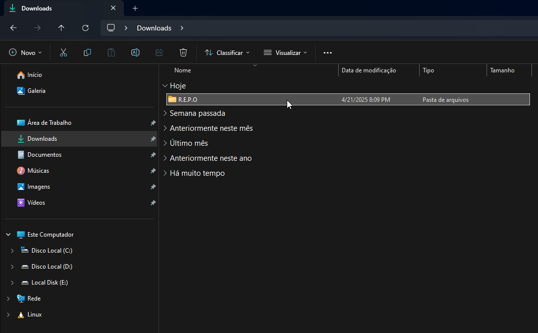 Pasta do jogo selecionada