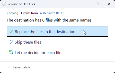 Replace Fix-Repair files