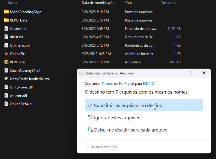 Substituir arquivos Fix-Repair