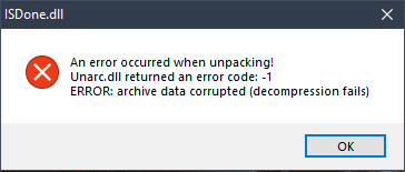 Unarc.dll error code: -1