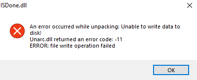 Unarc.dll error code: -11