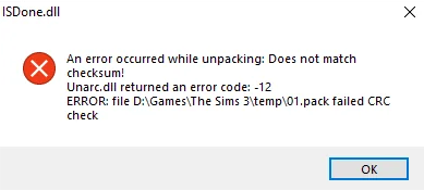 Unarc.dll error code: -12
